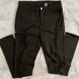 Fashion Nova High Rise Black Distressed Ripped Stretch Jeans Size 13